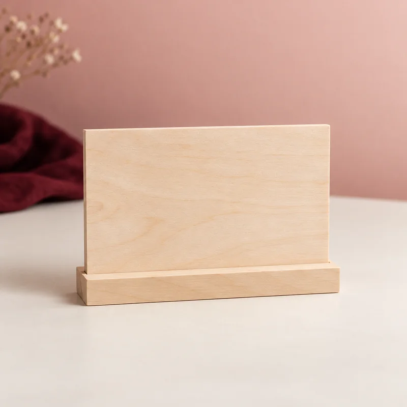 Blank wooden plaque on a small stand — AI-generated visual reference